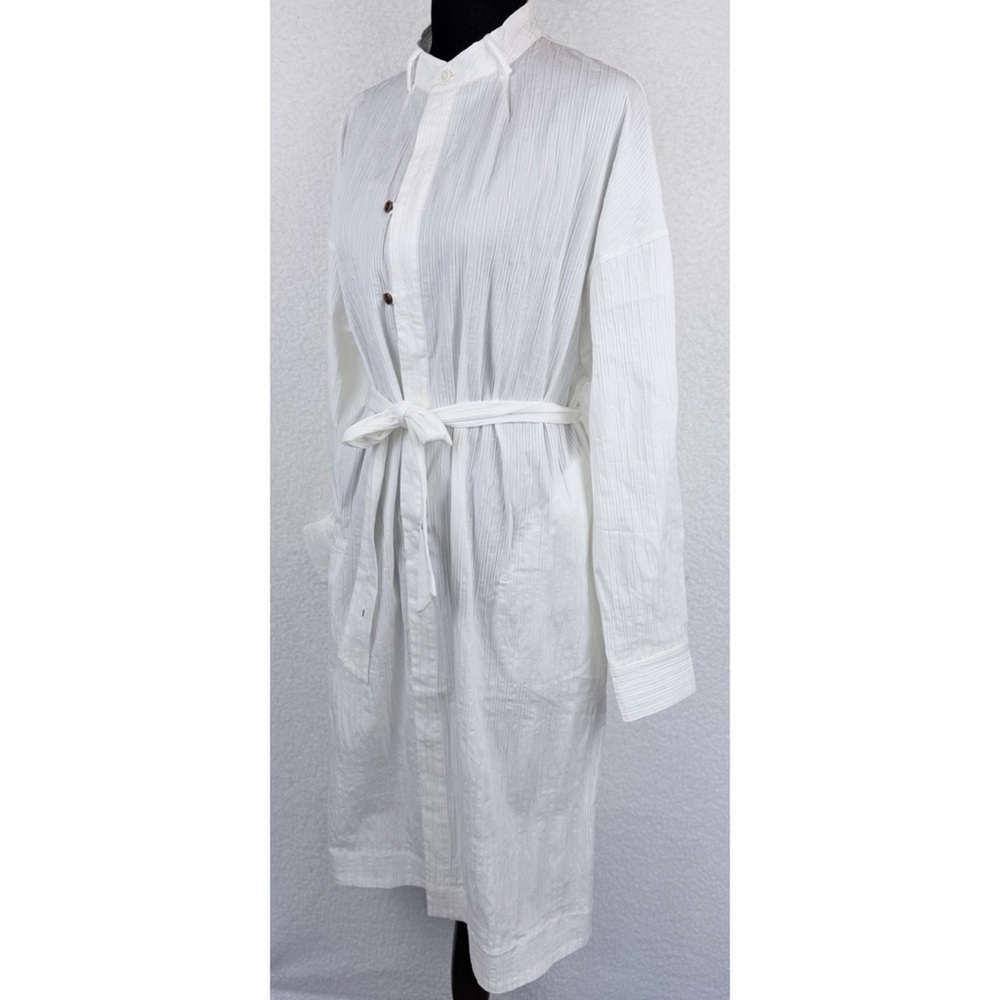 ZIILAM • White Modern Long Sleeve Belted Shirt Dress, S - Picture 3 of 15